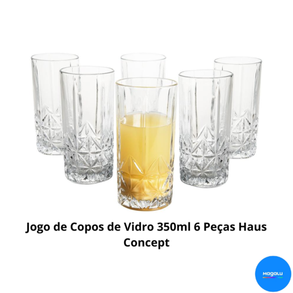 Jogo de Copos de Vidro 350ml 6 Peças Haus Concept
